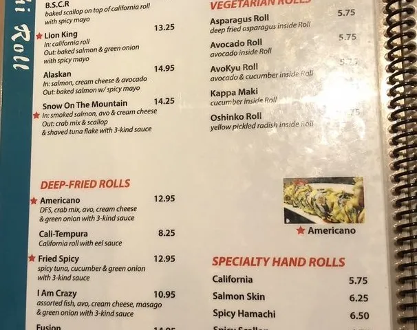 Kenzo Sushi rolls menu