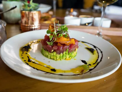 Tuna tartare over avocado with microgreens and citrus oil at Massimo on Federal Hill in Providence